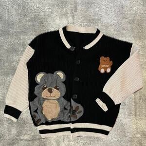 Teddy Bear Varsity Style Womens Knit Cardigan Sweater